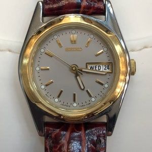 Seiko  with Gray Face, Burgundy Leather Band